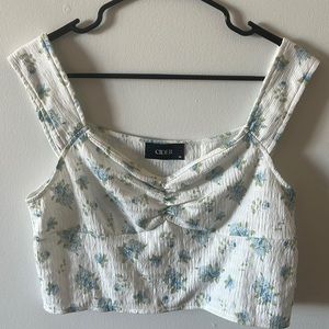 Floral Textured Ruched Crop Top